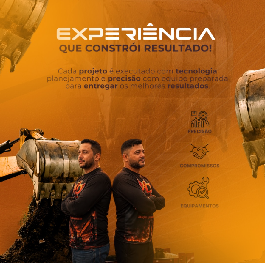 Equipe da AD Pedrosa ao lado de máquinas usadas em terraplanagem